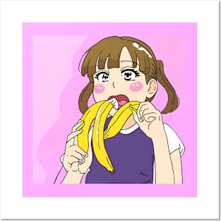 Cute girl eating banana Posters and Art